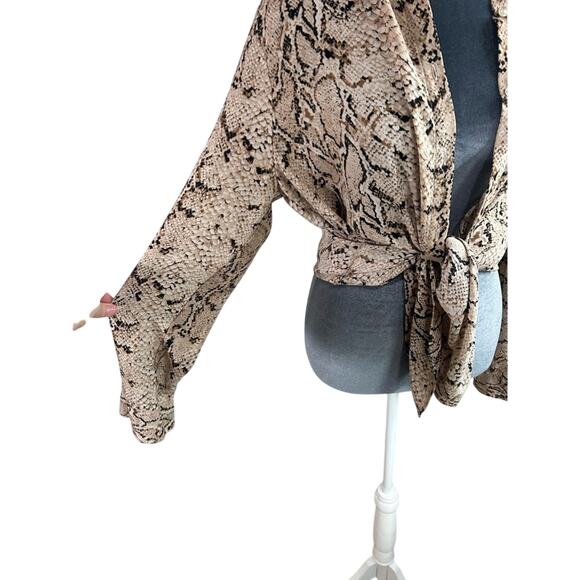 Rose + Olive- Size L-snake skin - maximalist blouse- button down- collar sleeves - Picture 2 of 11